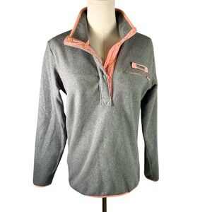 Columbia PGF Womens Gray Fleece Pullover Coral Trim Fishing Gear Mock Neck